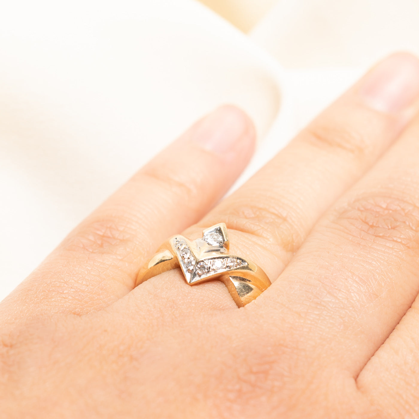 Yellow Gold Diamond Chevron Ring | 0.25ctw | SZ 7.5