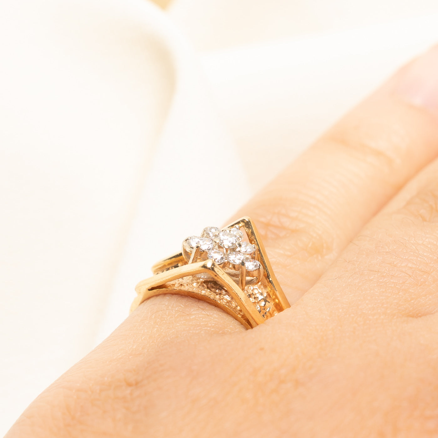 Yellow Gold Diamond Cluster Textured Ring | 0.32ctw | SZ 5.25