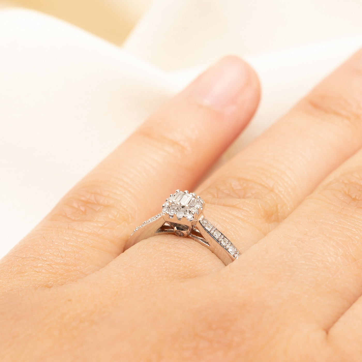 Baguette Cut Diamond Halo Ring | 0.15ctw | SZ 7