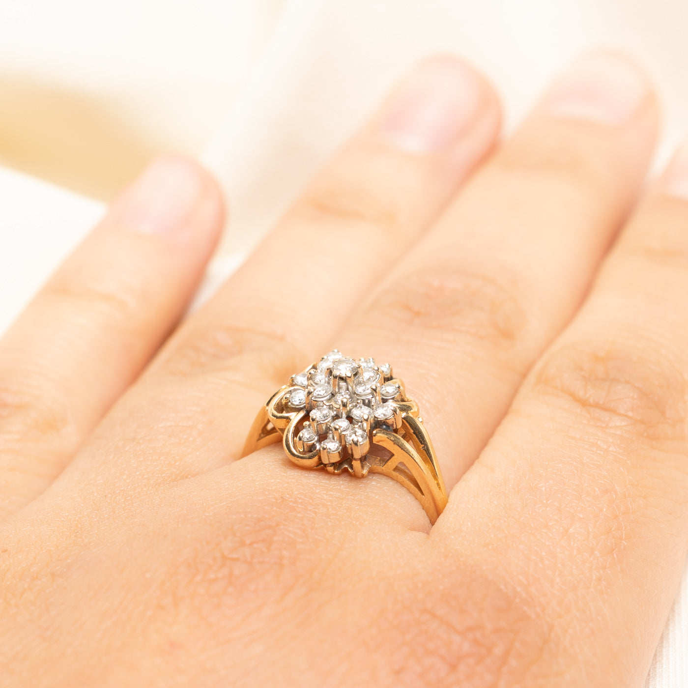 Yellow Gold Diamond Cluster Cocktail Ring | 0.74ctw | SZ 9.75