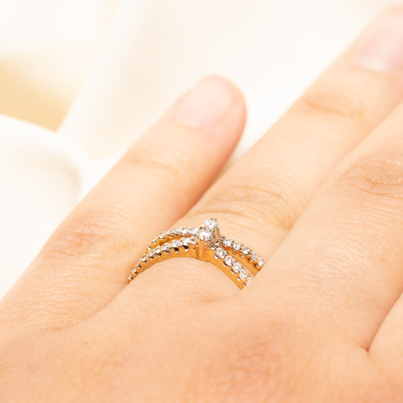 17k Yellow Gold Diamond Cross Over Ring | 0.51ctw | SZ 6.5