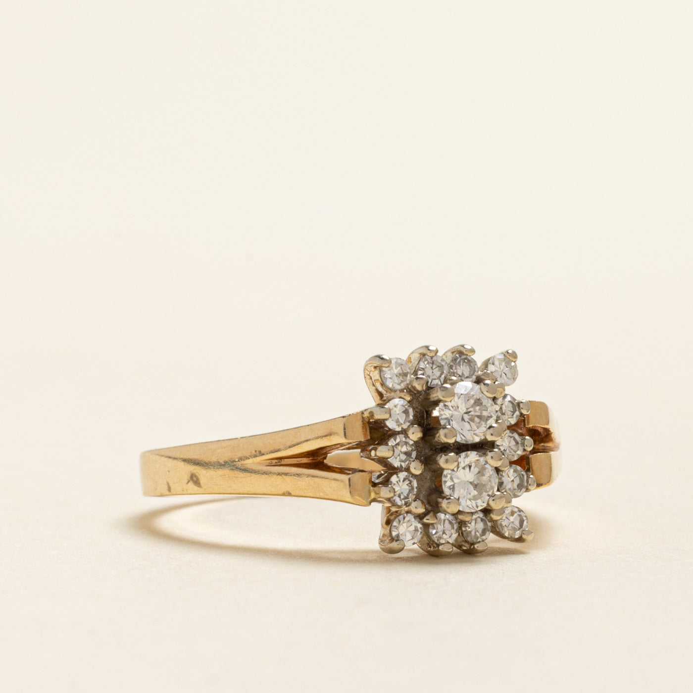 Yellow Gold Diamond Petal Open Shank Ring | 0.33ctw | SZ 6.75