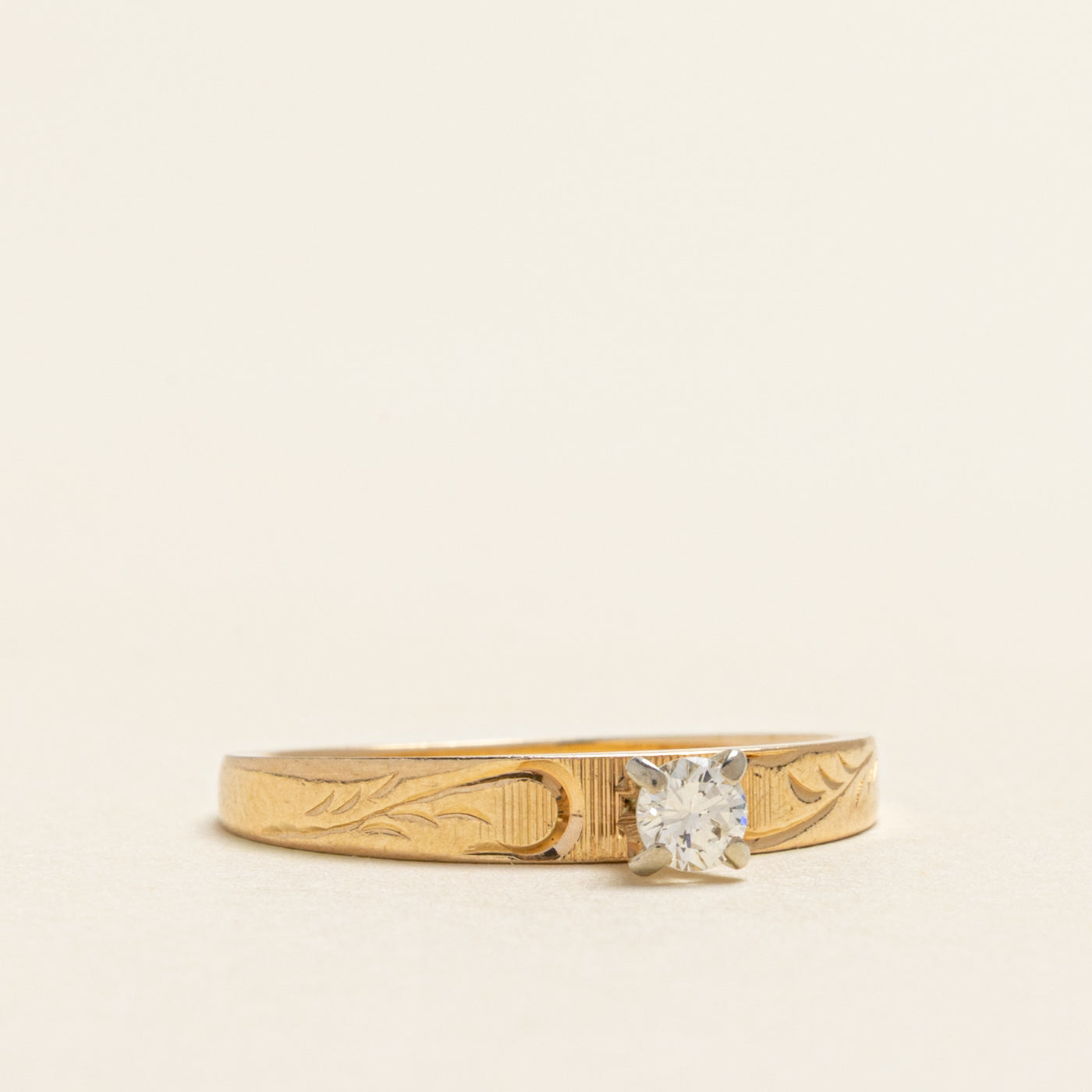 Bague solitaire en diamant gravée | 0,14 ct | Taille 5,5