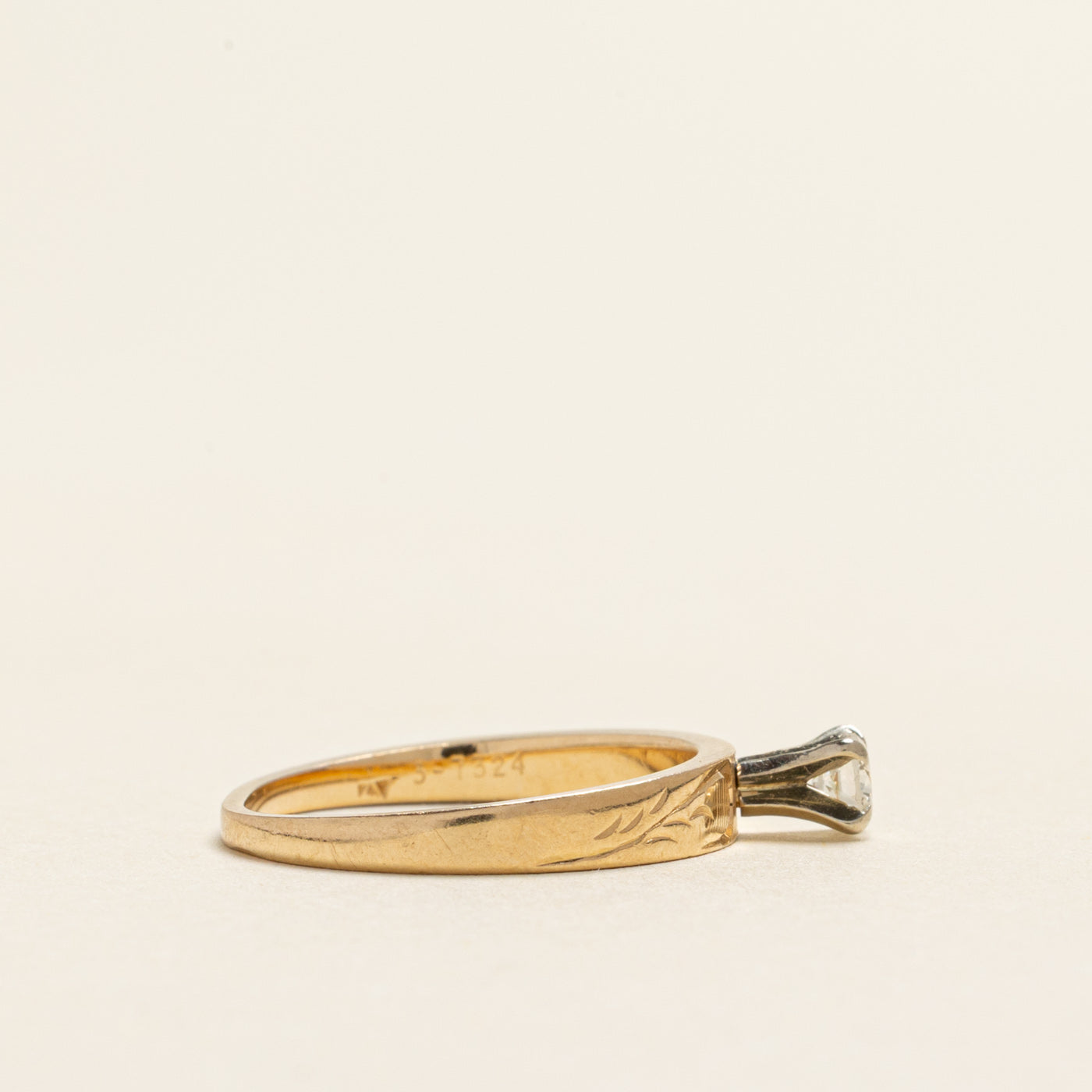 Bague solitaire en diamant gravée | 0,14 ct | Taille 5,5