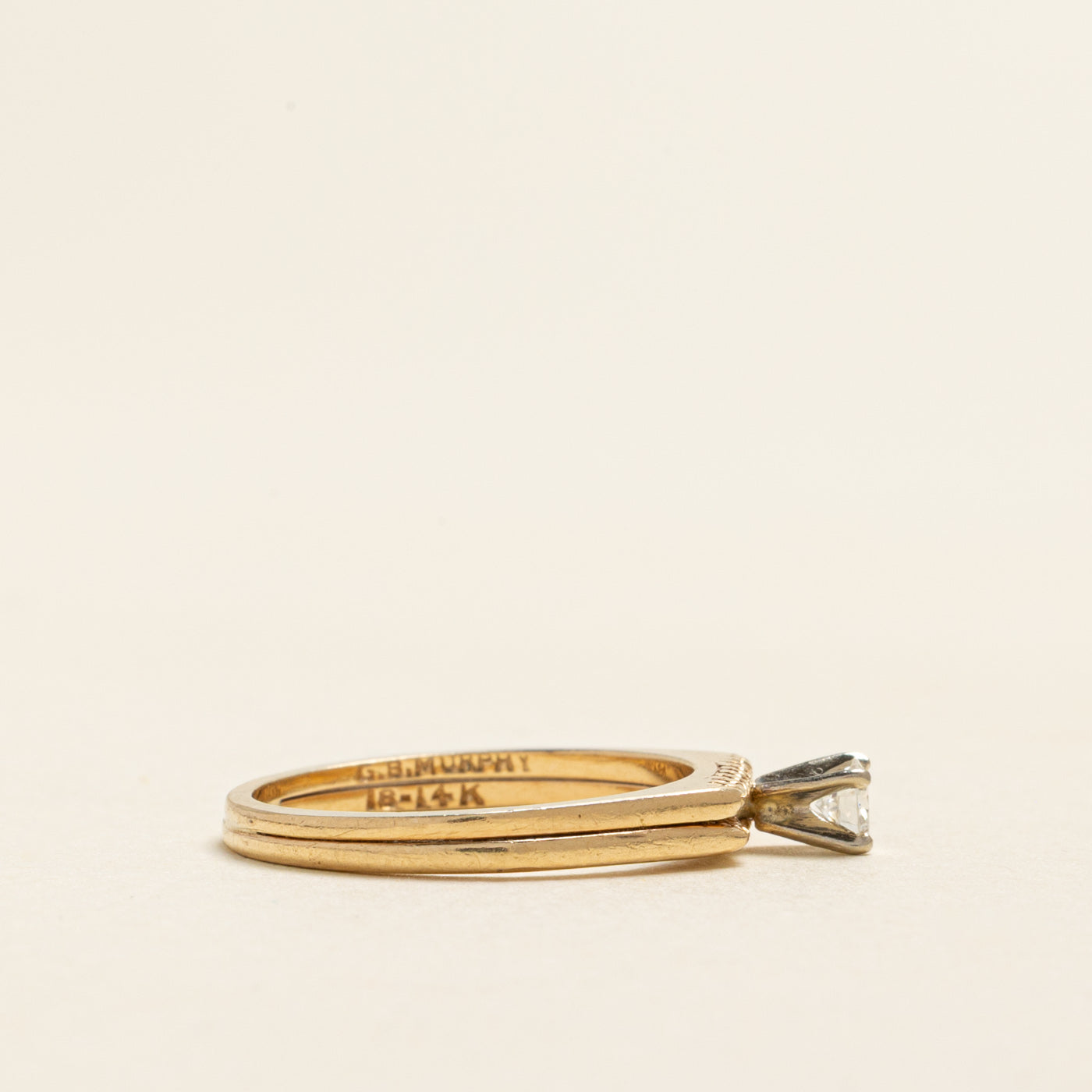 Solitaire Diamond Textured Soldered Wedding Ring Set | 0.14ct | SZ 5.75