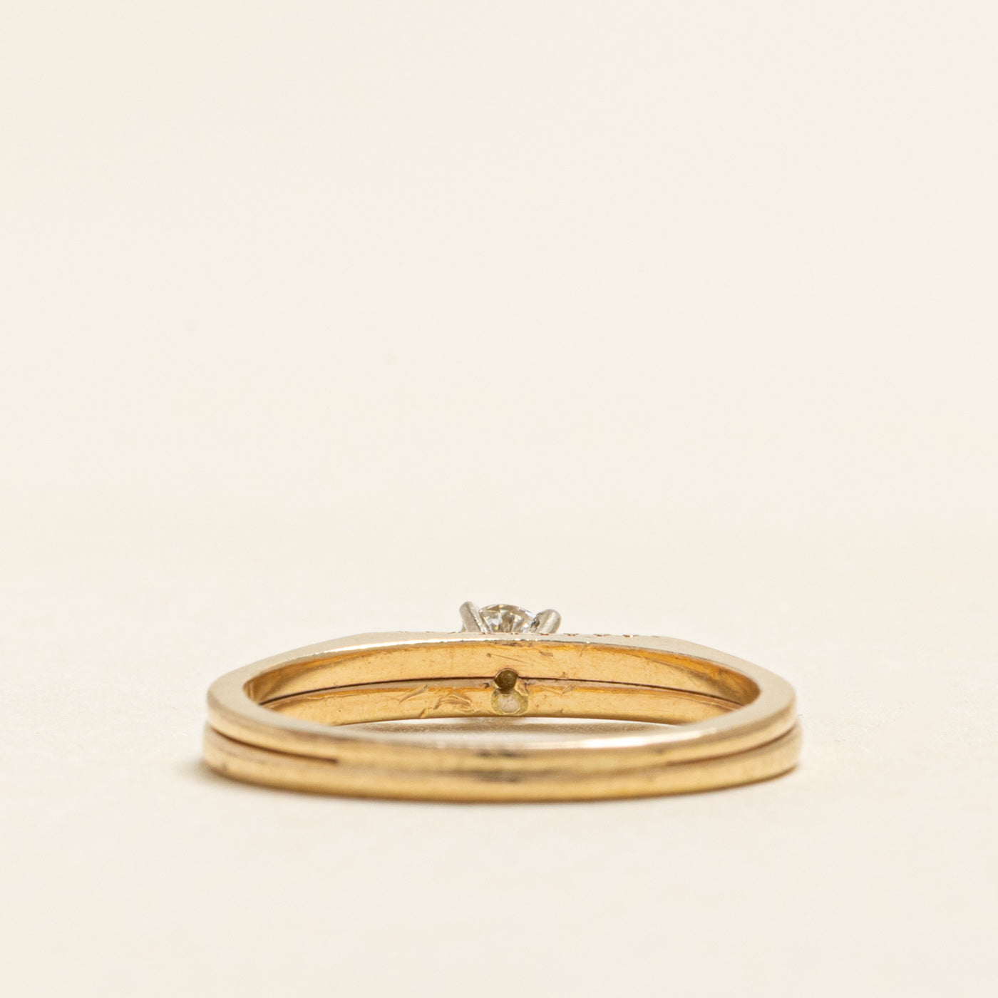 Solitaire Diamond Textured Soldered Wedding Ring Set | 0.14ct | SZ 5.75