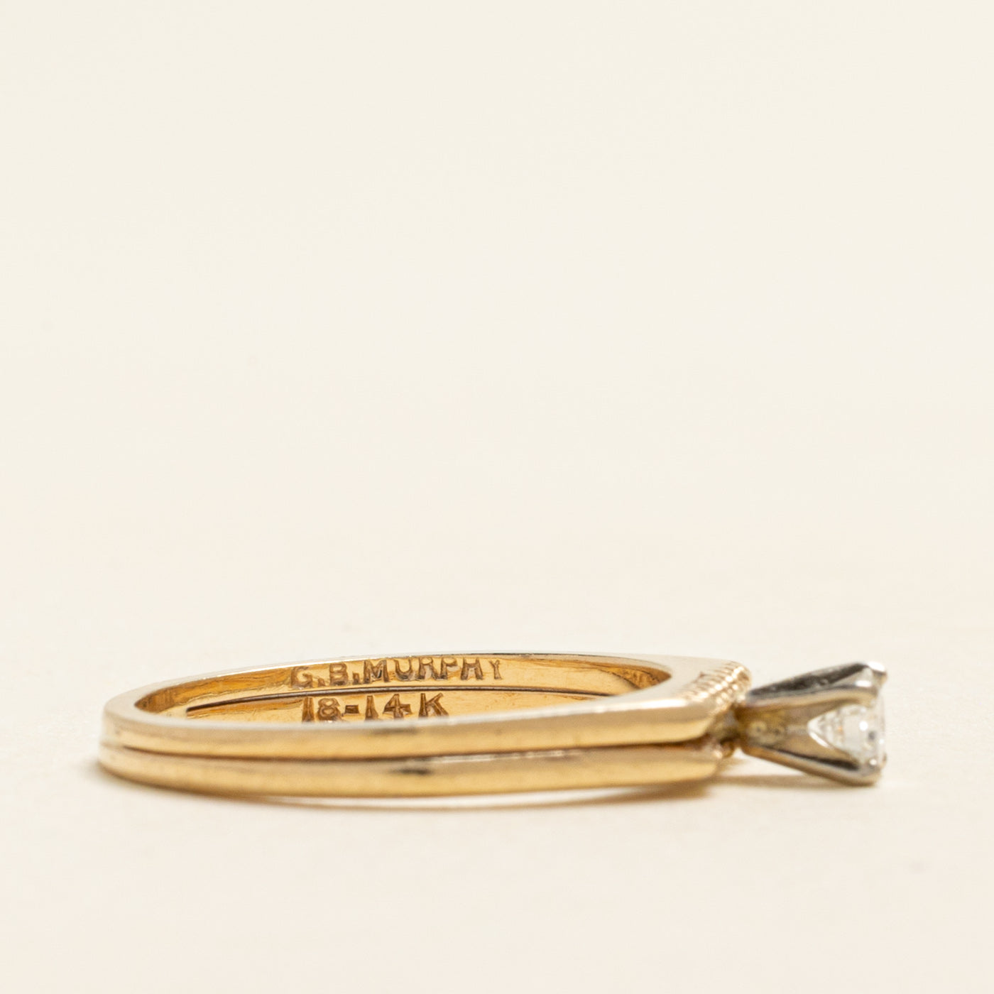 Solitaire Diamond Textured Soldered Wedding Ring Set | 0.14ct | SZ 5.75