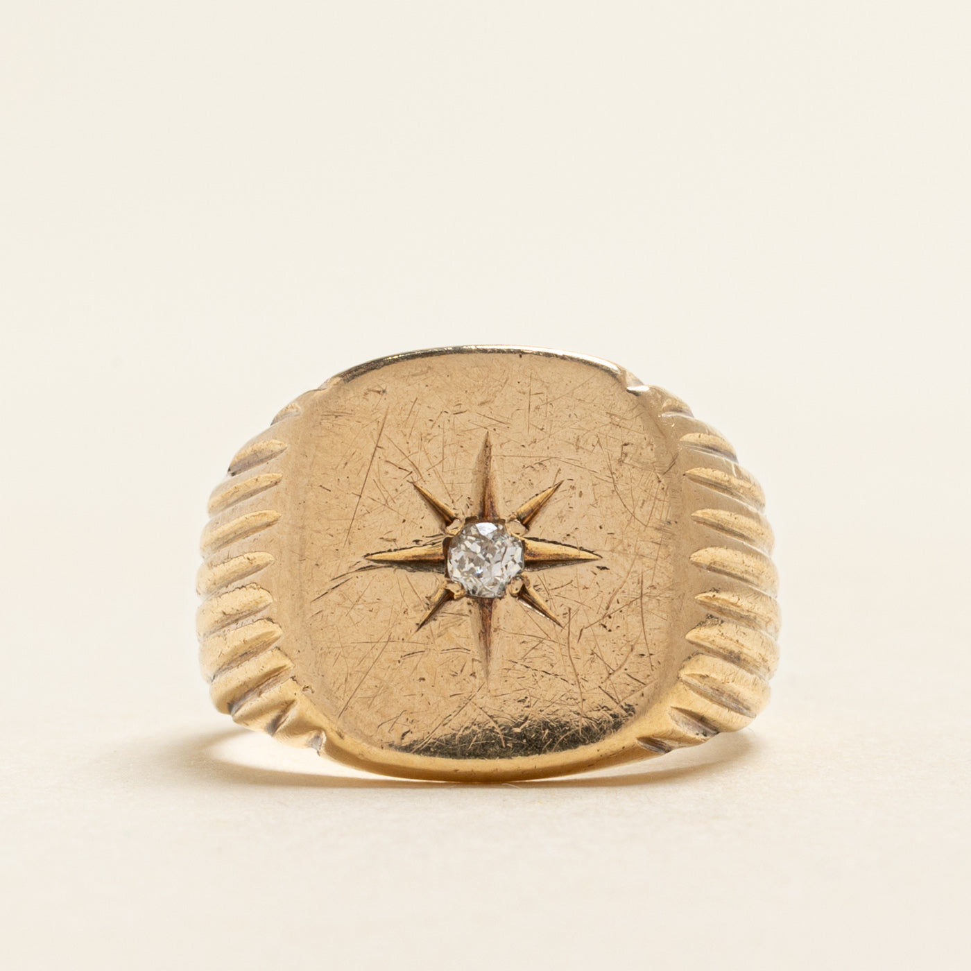 Old European Cut Star Set Diamond Signet Ring | 0.06ct | SZ 7