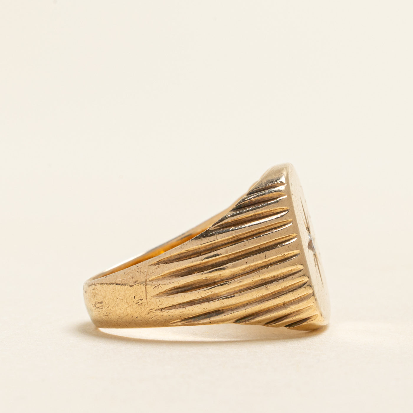 Old European Cut Star Set Diamond Signet Ring | 0.06ct | SZ 7