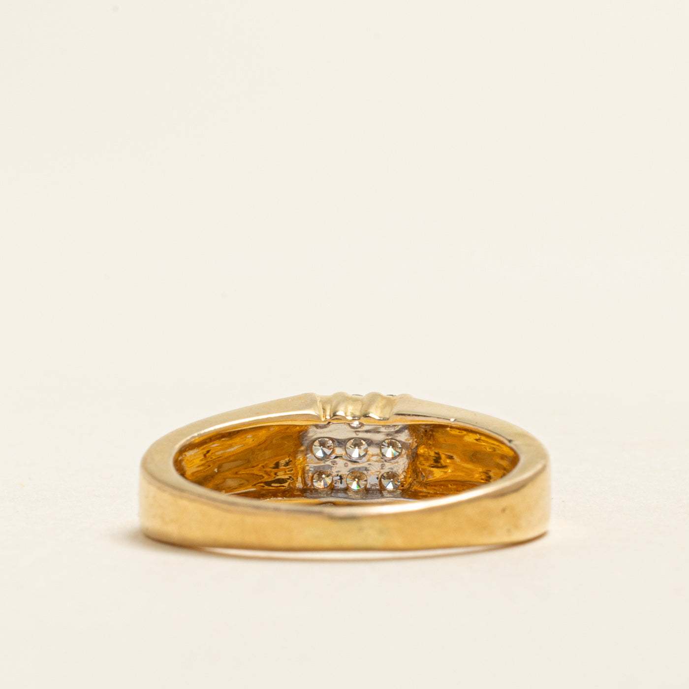 18k Yellow Gold Diamond Grid Grooved Ring | 0.22ctw | SZ 8
