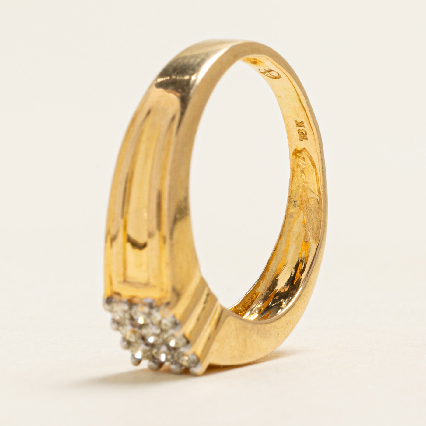 18k Yellow Gold Diamond Grid Grooved Ring | 0.22ctw | SZ 8