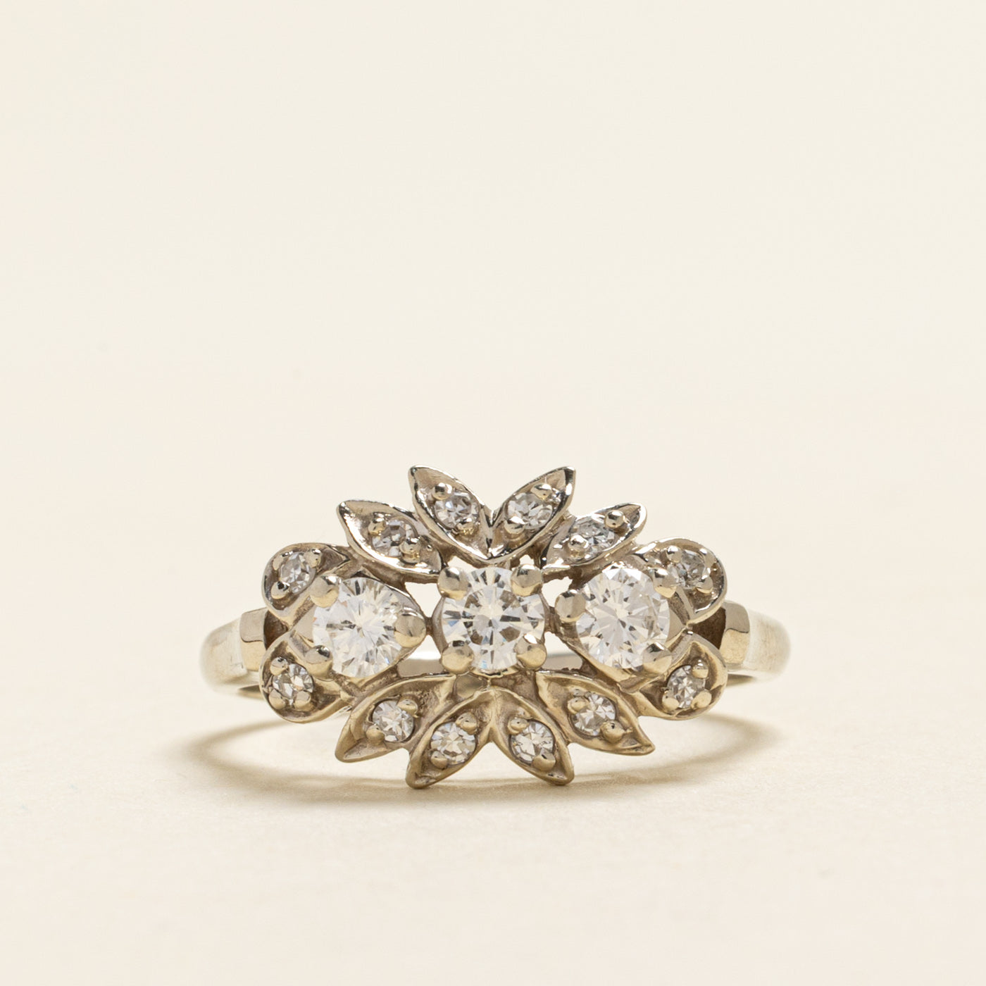 White Gold Diamond Petal Cluster Cocktail Ring | 0.48ctw | SZ 6.25