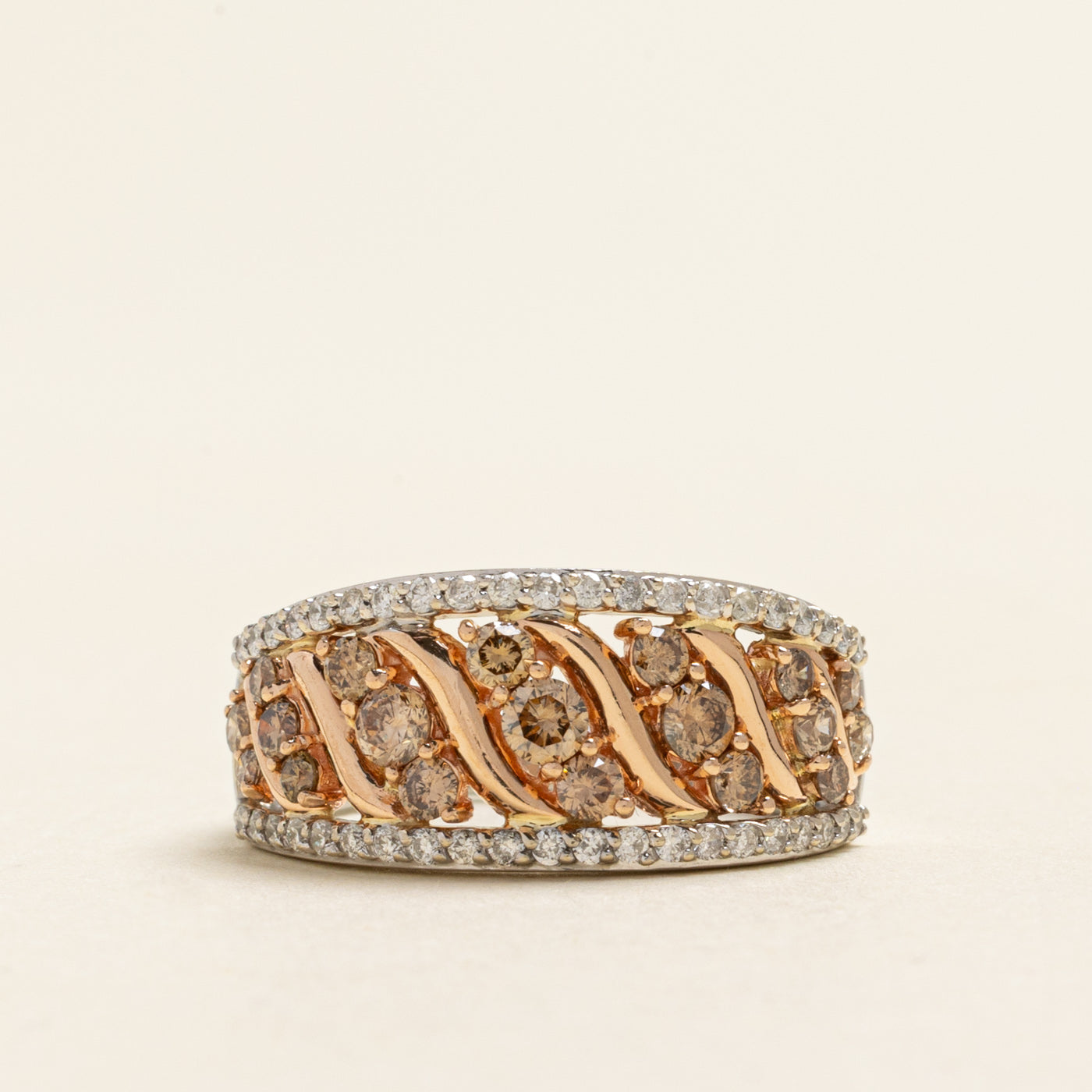 Brown & White Diamond Wave Cocktail Ring | 0.86ctw | SZ 6.5