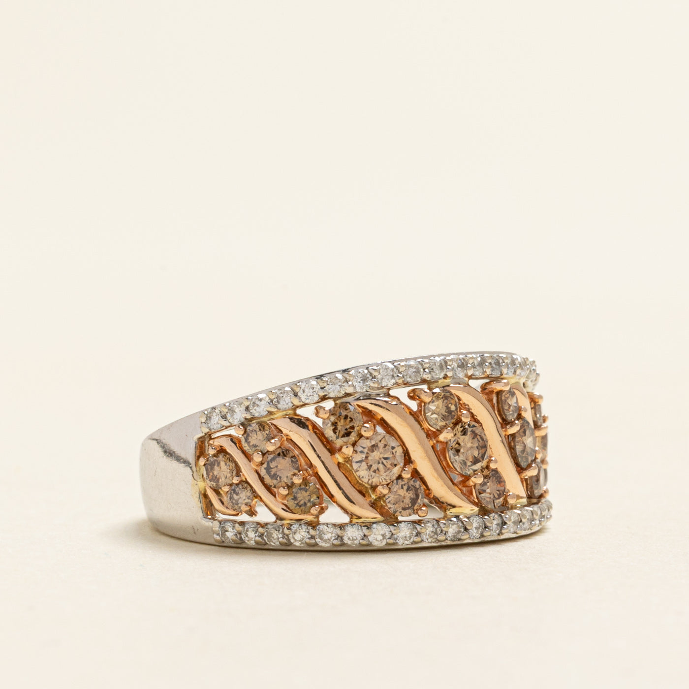 Brown & White Diamond Wave Cocktail Ring | 0.86ctw | SZ 6.5