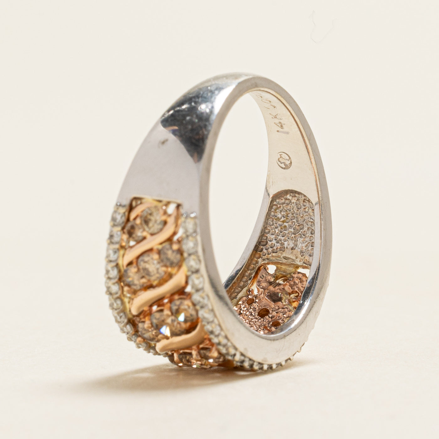 Brown & White Diamond Wave Cocktail Ring | 0.86ctw | SZ 6.5