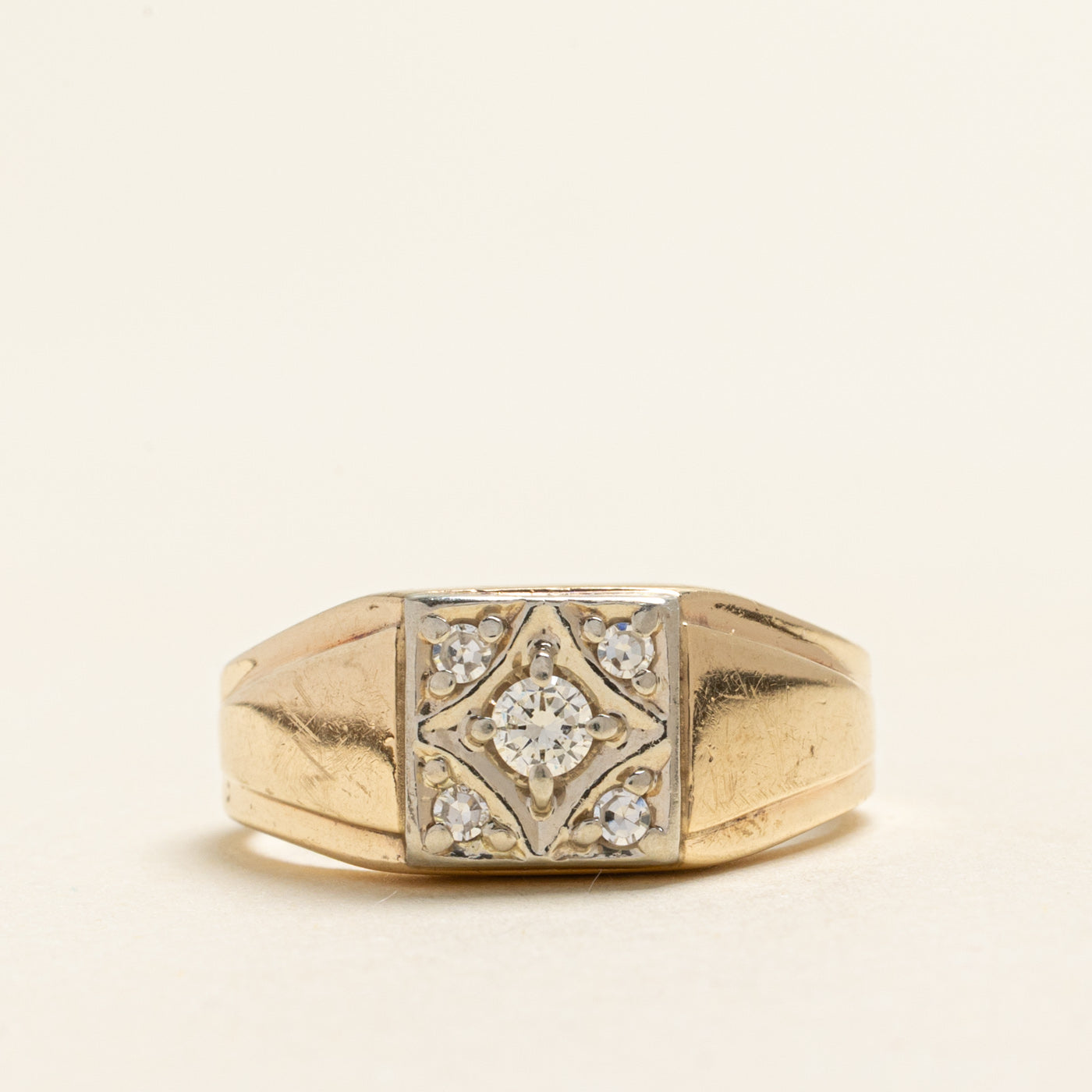 Yellow Gold Diamond Signet Ring | 0.21ctw | SZ 9.25