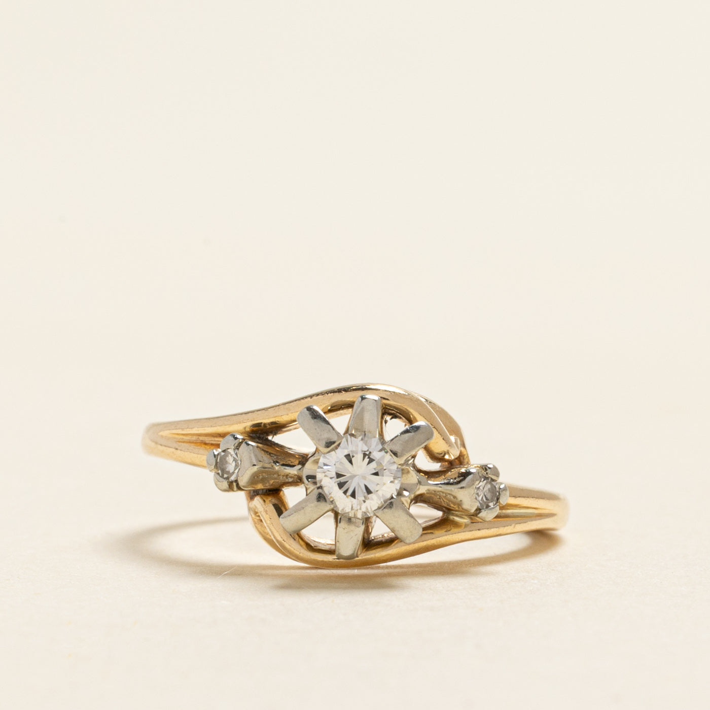 Yellow Gold Diamond Open Bypass Ring | 0.17ctw | SZ 4.5