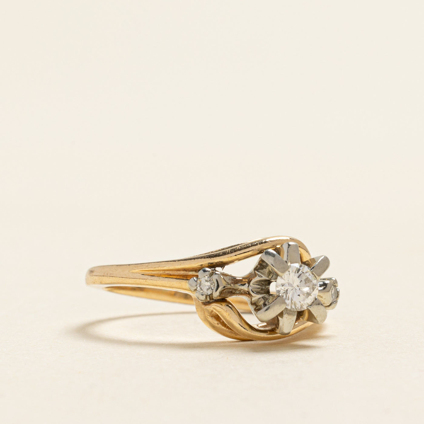 Yellow Gold Diamond Open Bypass Ring | 0.17ctw | SZ 4.5