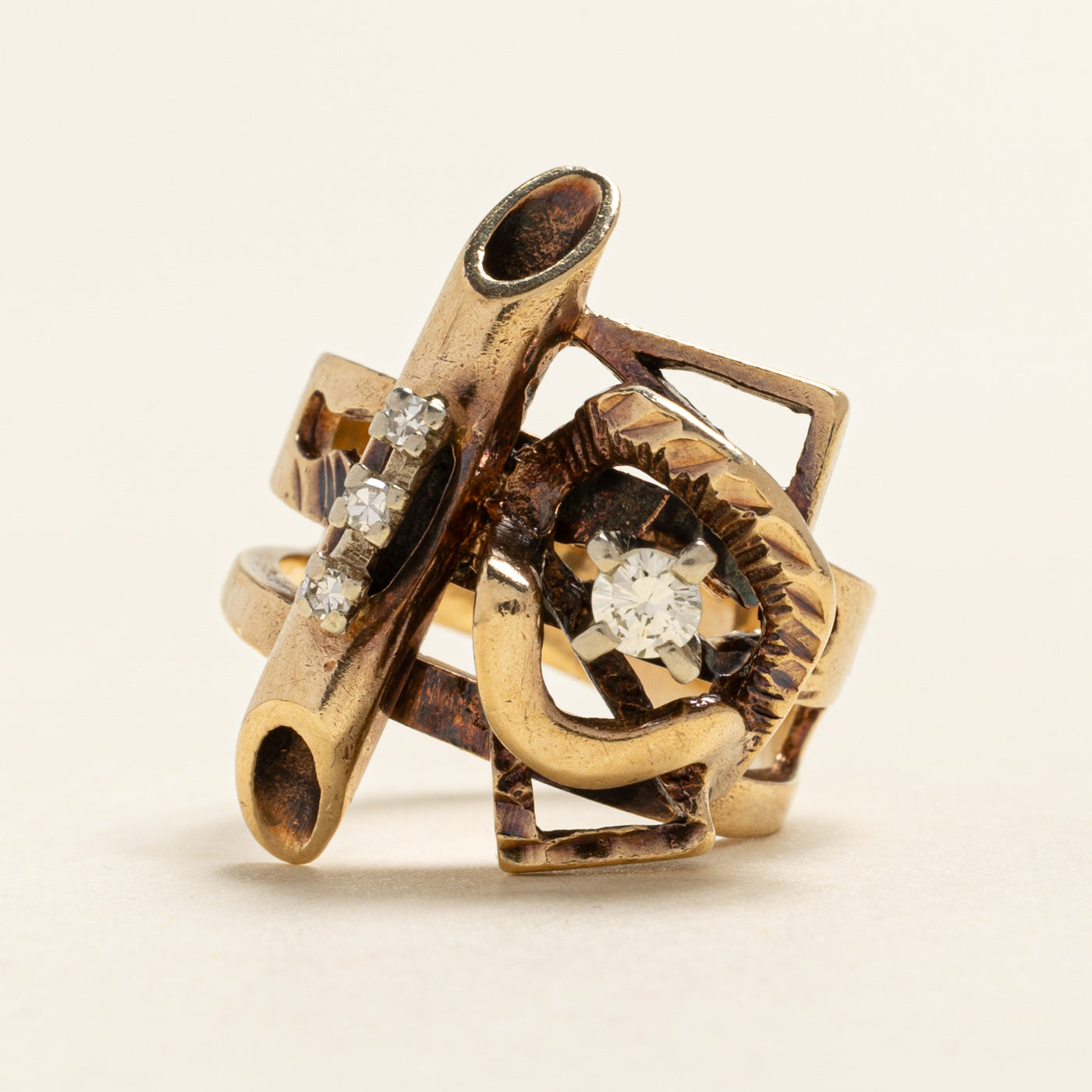 Yellow Gold Diamond Abstract Cocktail Ring | 0.19ctw | SZ 5.75