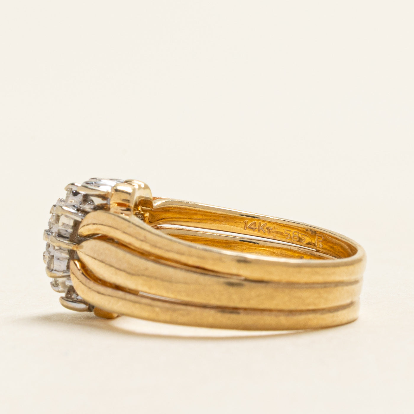Yellow Gold Diamond Cluster Grooved Ring | 0.13ctw | SZ 4.25