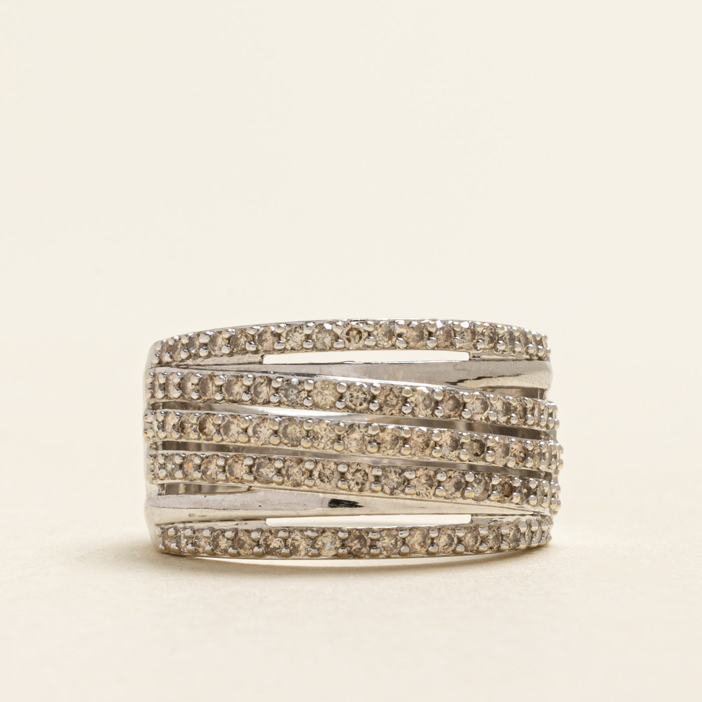 Semi Eternity Multi Row Champagne Diamond Cocktail Ring | 1.00ctw | SZ 6.5