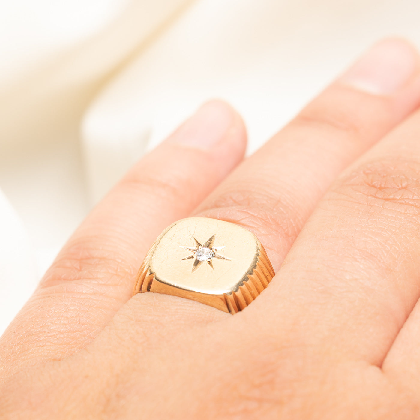 Old European Cut Star Set Diamond Signet Ring | 0.06ct | SZ 7