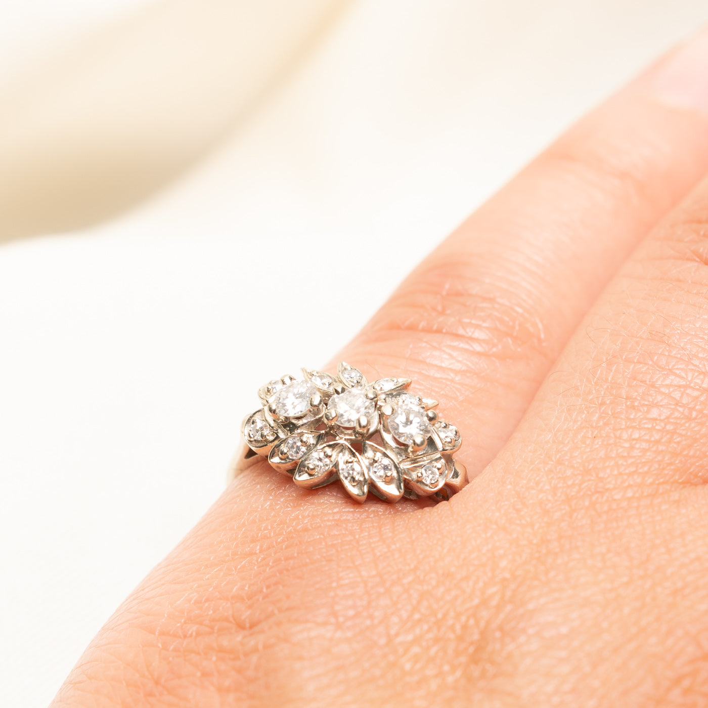 White Gold Diamond Petal Cluster Cocktail Ring | 0.48ctw | SZ 6.25