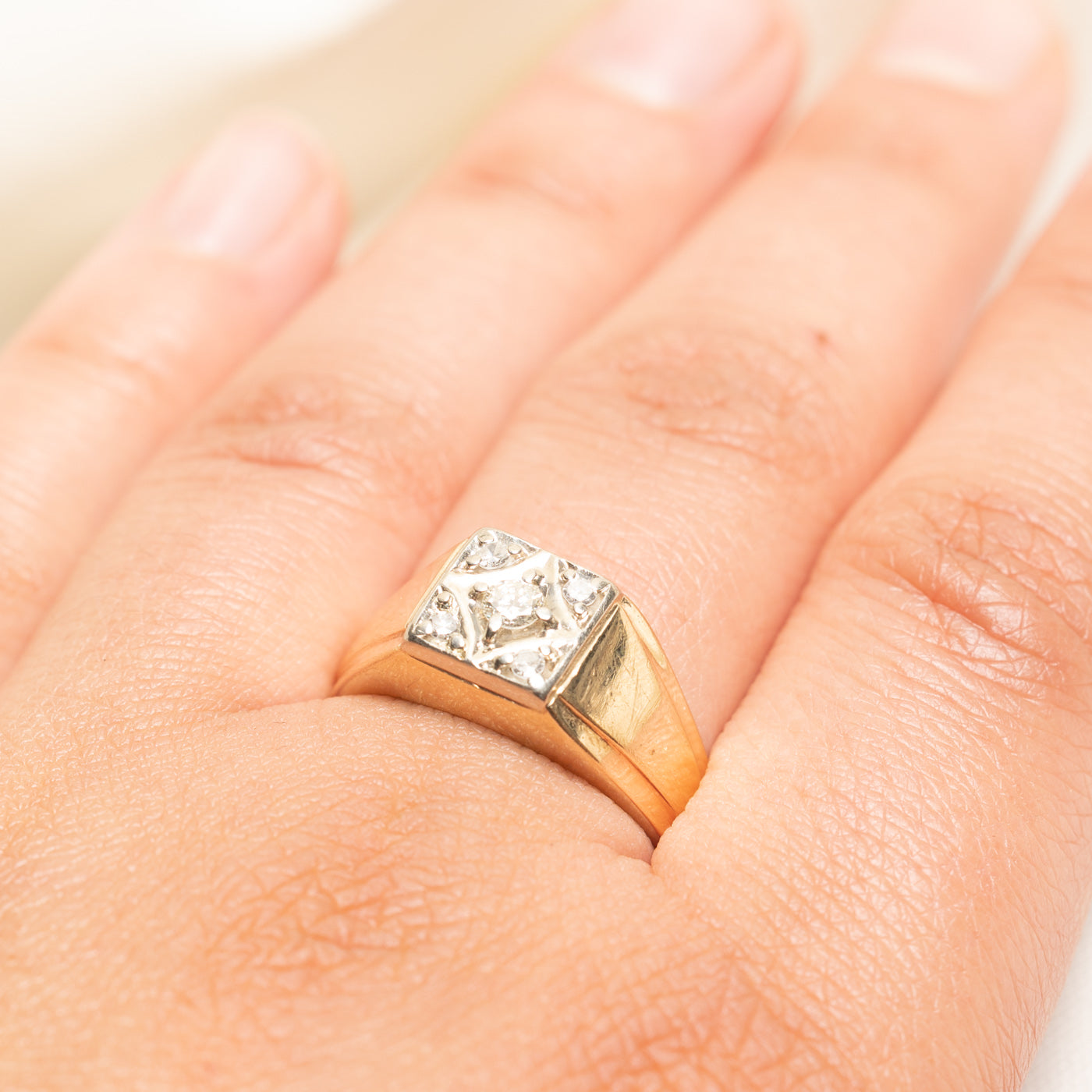 Yellow Gold Diamond Signet Ring | 0.21ctw | SZ 9.25