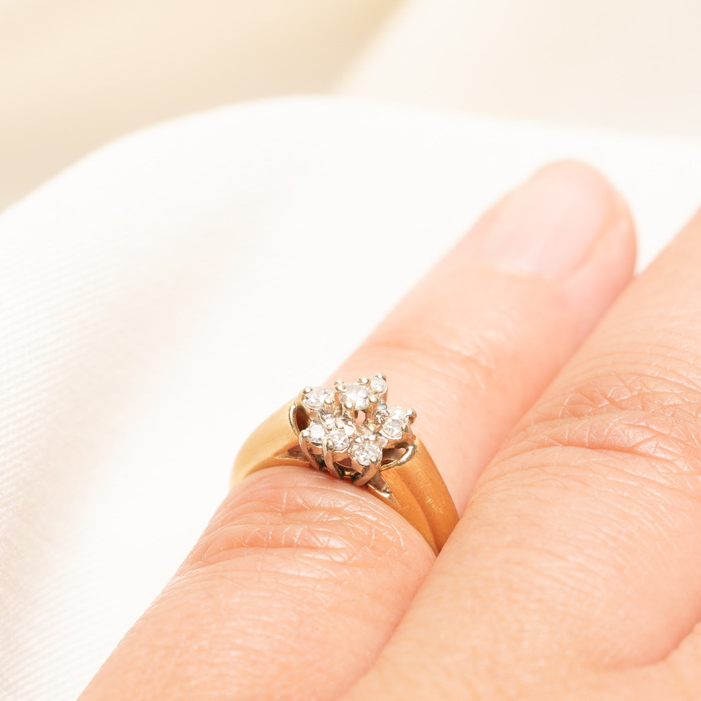 Yellow Gold Diamond Petal Ring | 0.15ctw | SZ 2.75