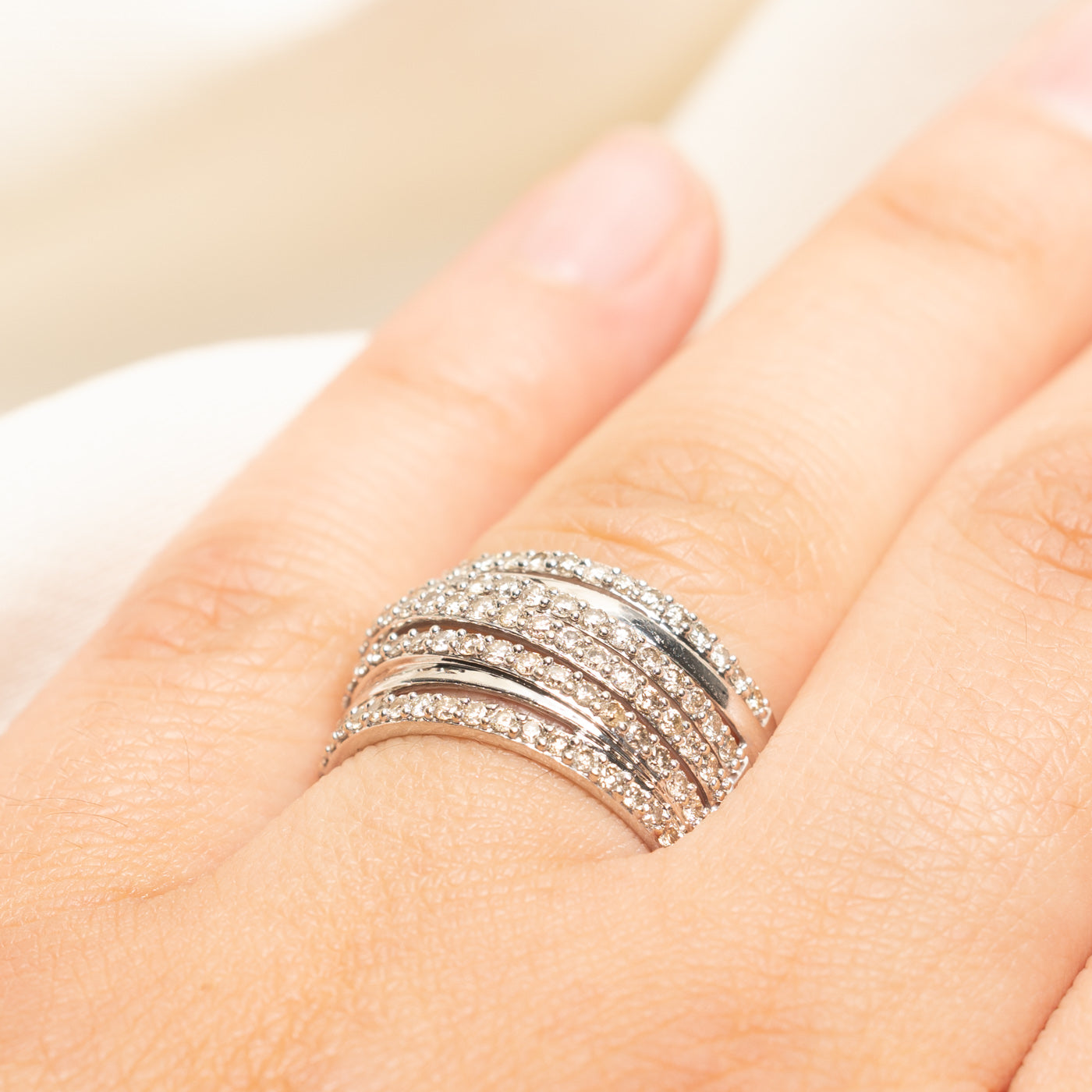 Semi Eternity Multi Row Champagne Diamond Cocktail Ring | 1.00ctw | SZ 6.5