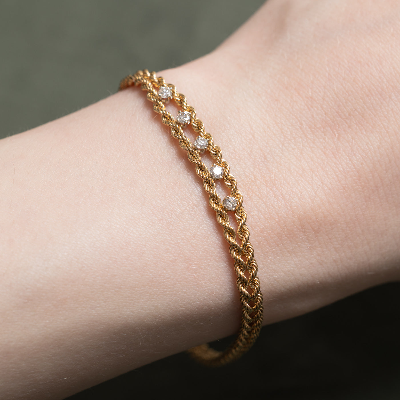 14K Five Stone Diamond Rope Chain Bracelet | 0.25ctw | 7"