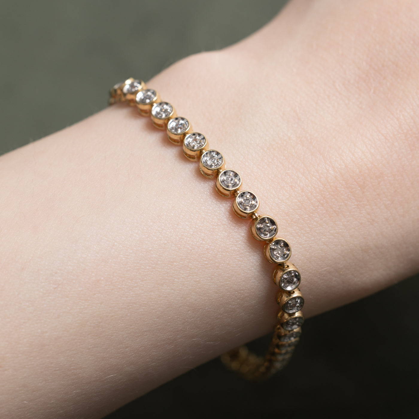 10K Yellow Gold Bezel Set Diamond Tennis Bracelet | 0.80ctw | 7.25"