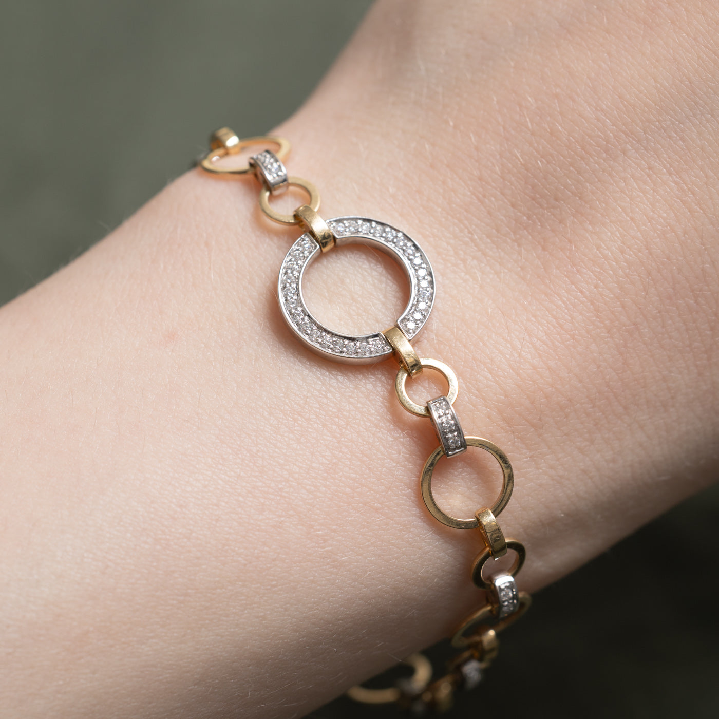 14K Two Tone Gold Diamond Circle Chain Bracelet | 0.26ctw | 7"