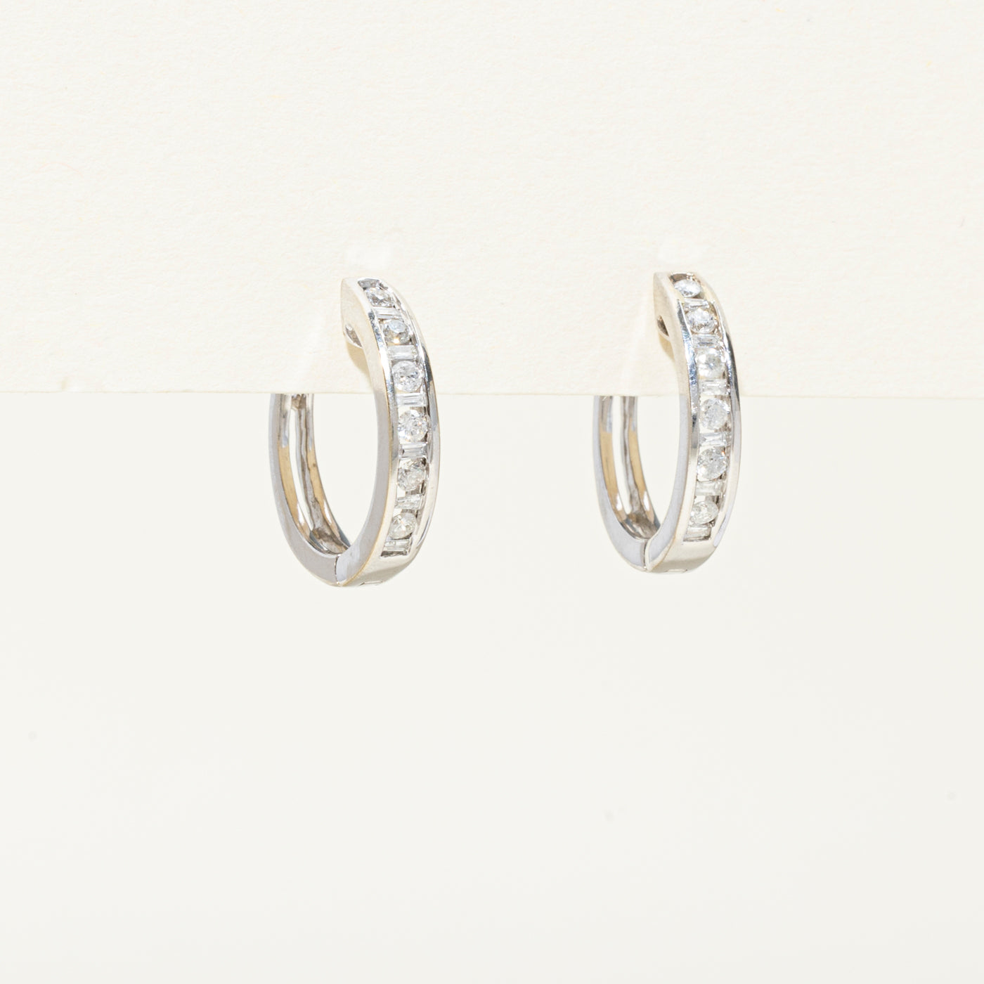 Mixed Cut Channel Set Diamond Hoop Earrings | 0.35ctw