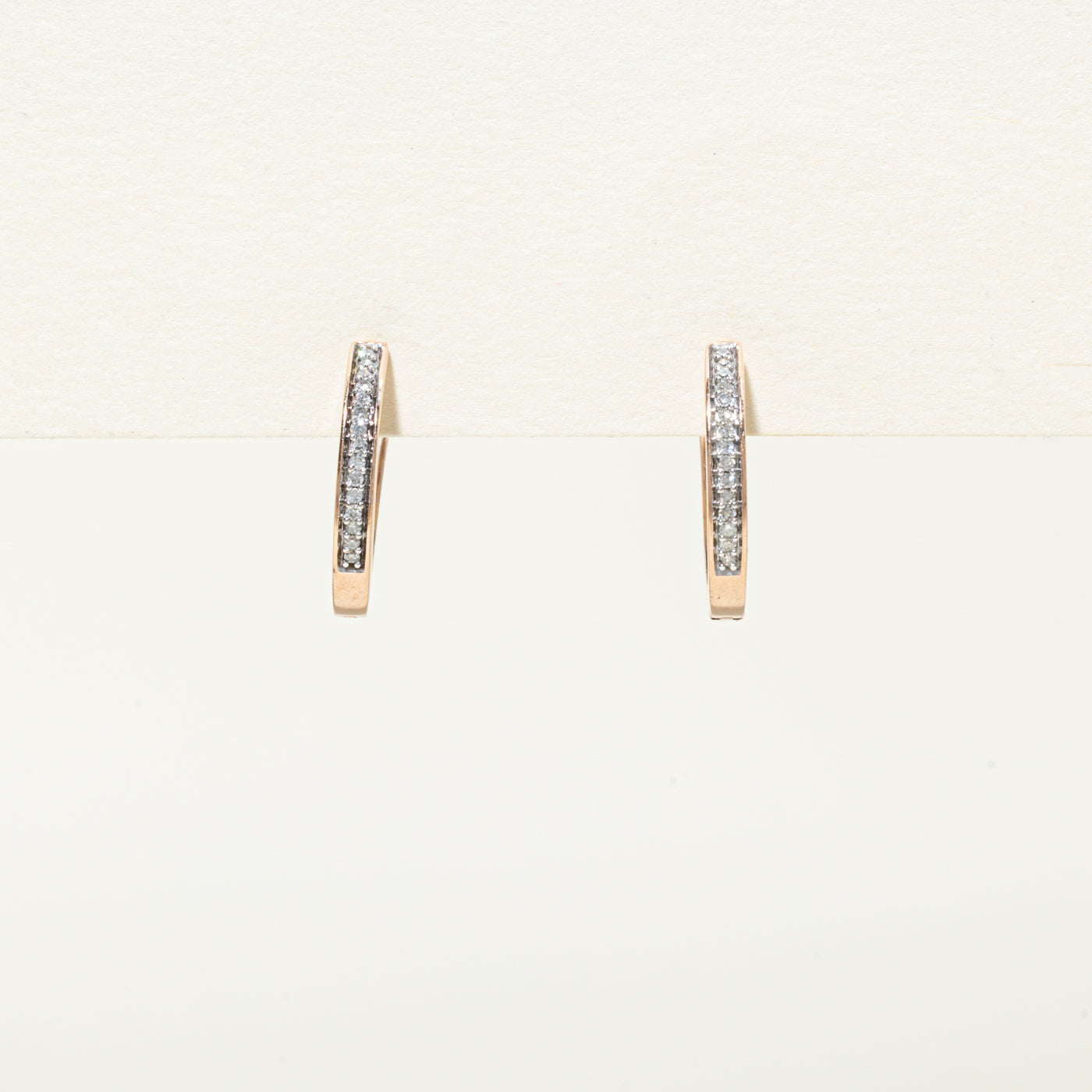 Rose Gold Pave Set Diamond Hoop Earrings | 0.06ctw | 15mm