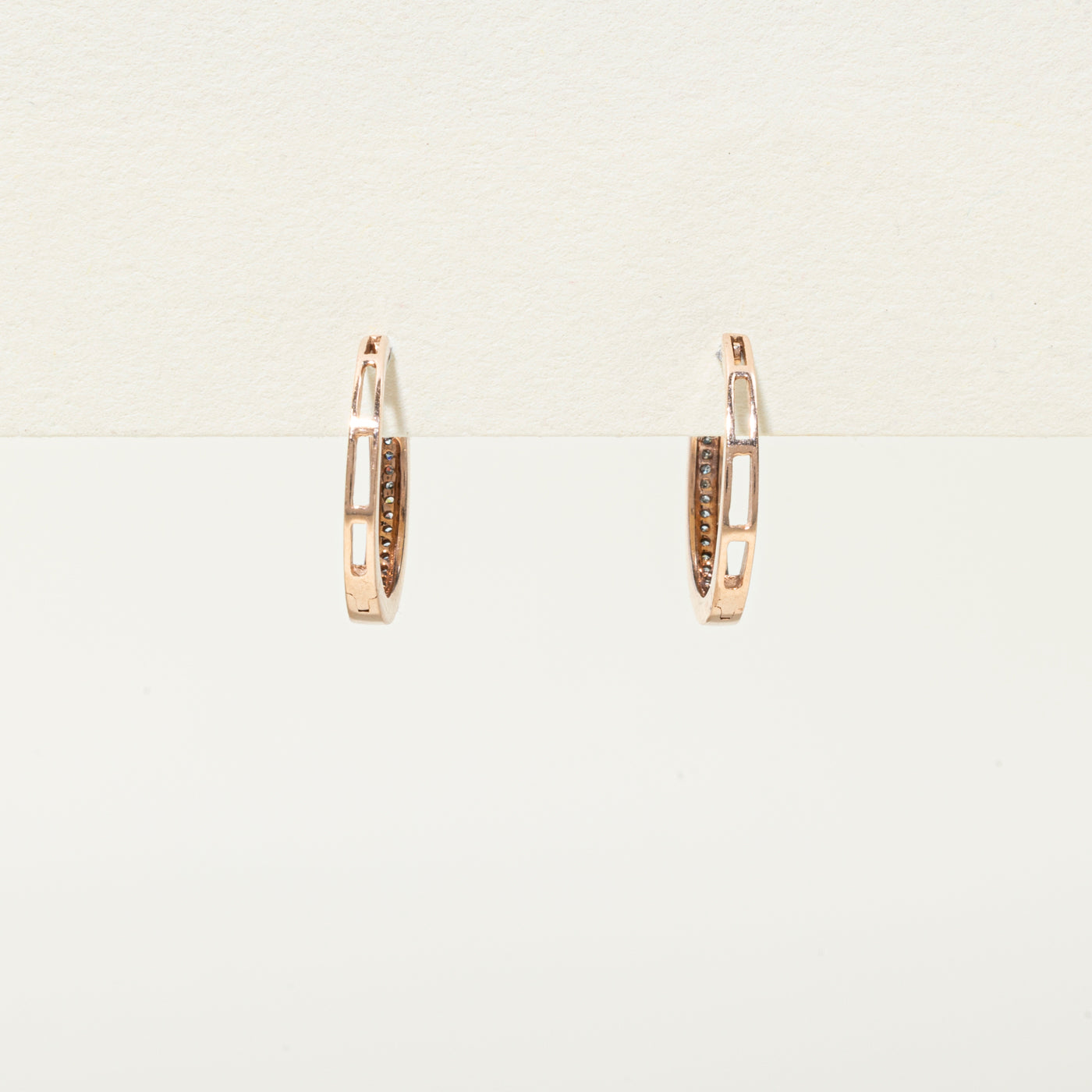 Rose Gold Pave Set Diamond Hoop Earrings | 0.06ctw | 15mm