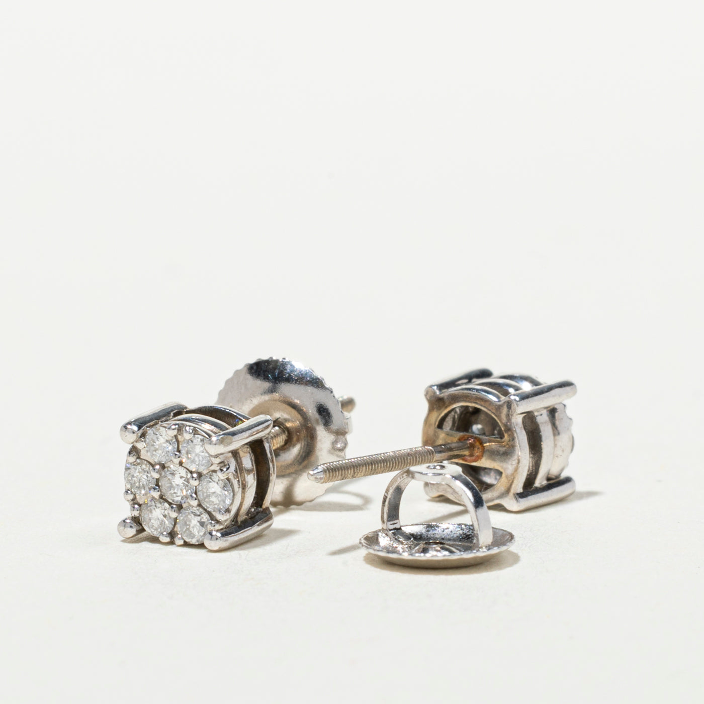 14k White Gold Diamond Cluster Stud Earrings | 0.2ctw