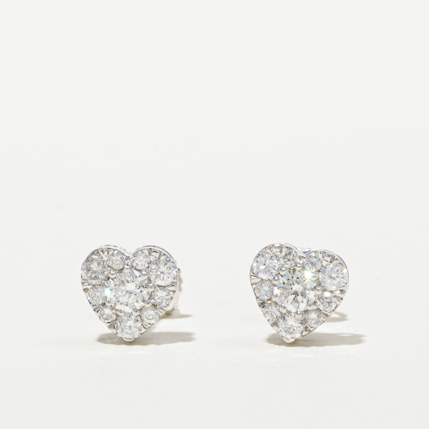 White Gold Heart Cluster Stud Earrings | 0.51ctw