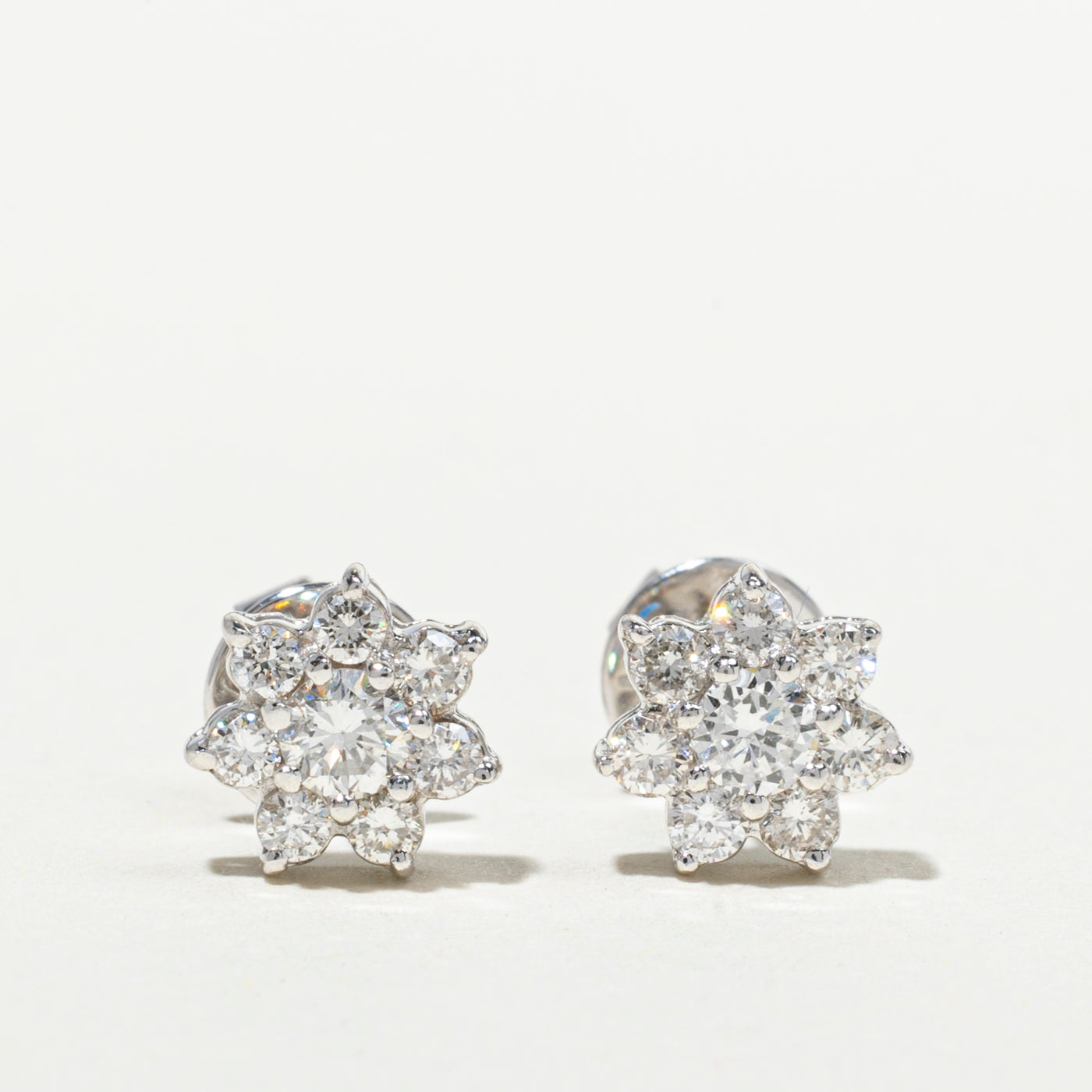 18k Diamond Petal Halo Stud Earrings | 0.8ctw