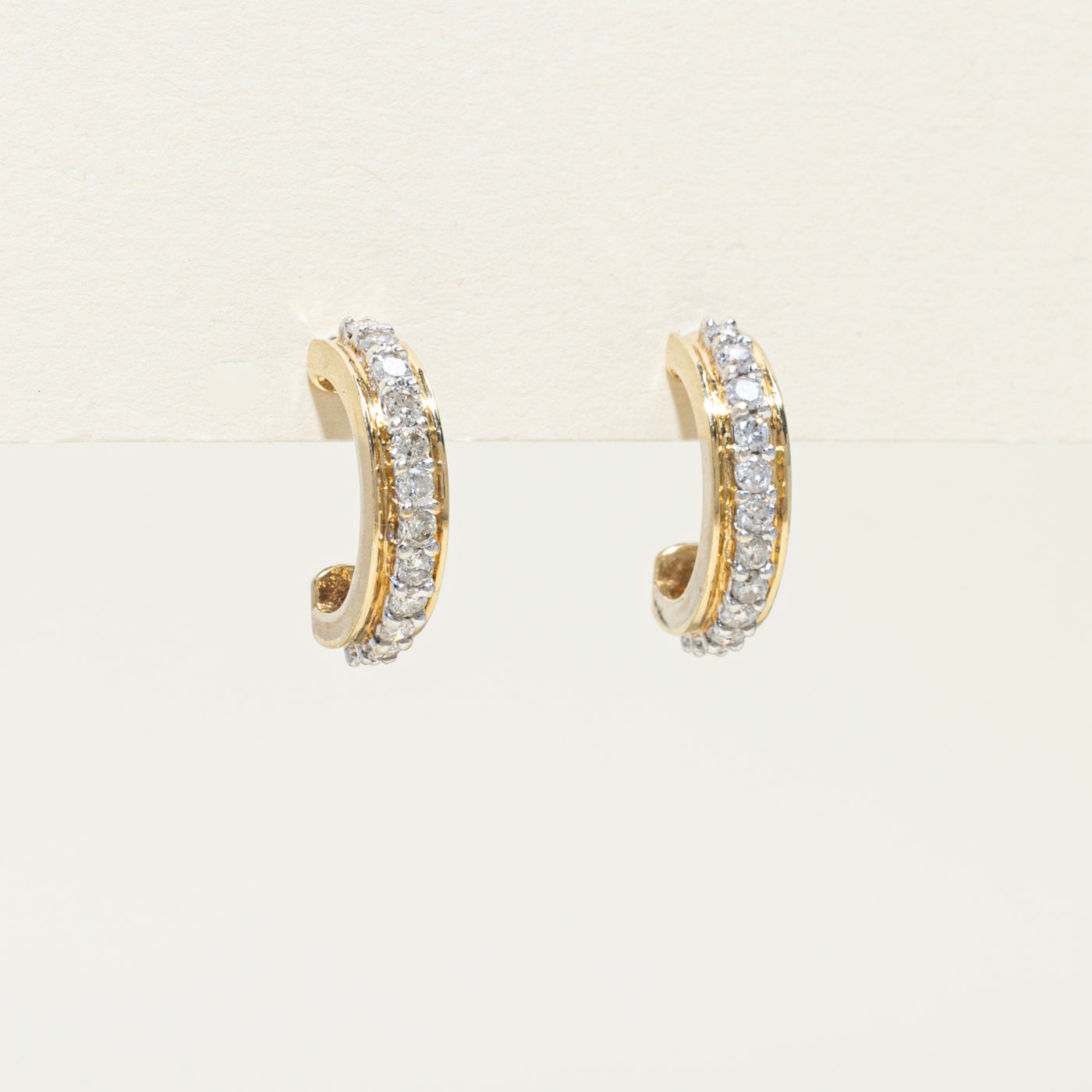 10k Diamond Grooved Half Hoop Earrings | 0.5ctw | 15mm