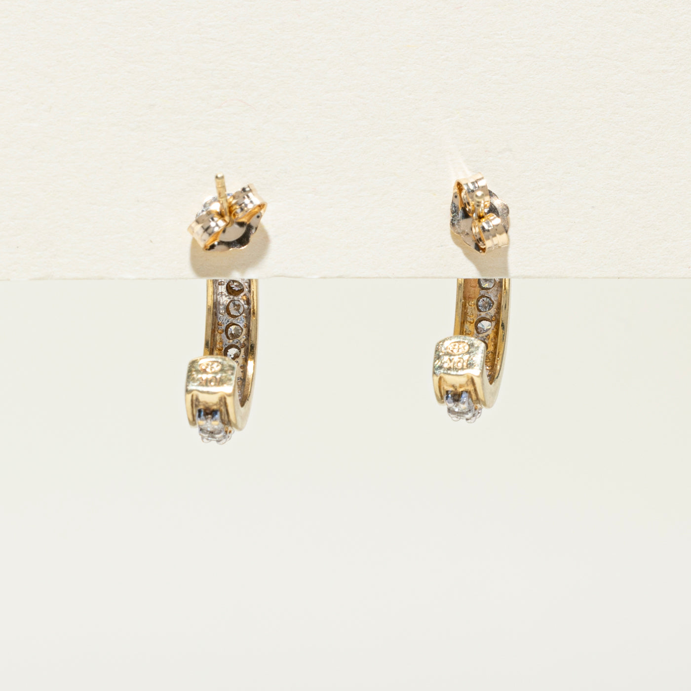 10k Diamond Grooved Half Hoop Earrings | 0.5ctw | 15mm