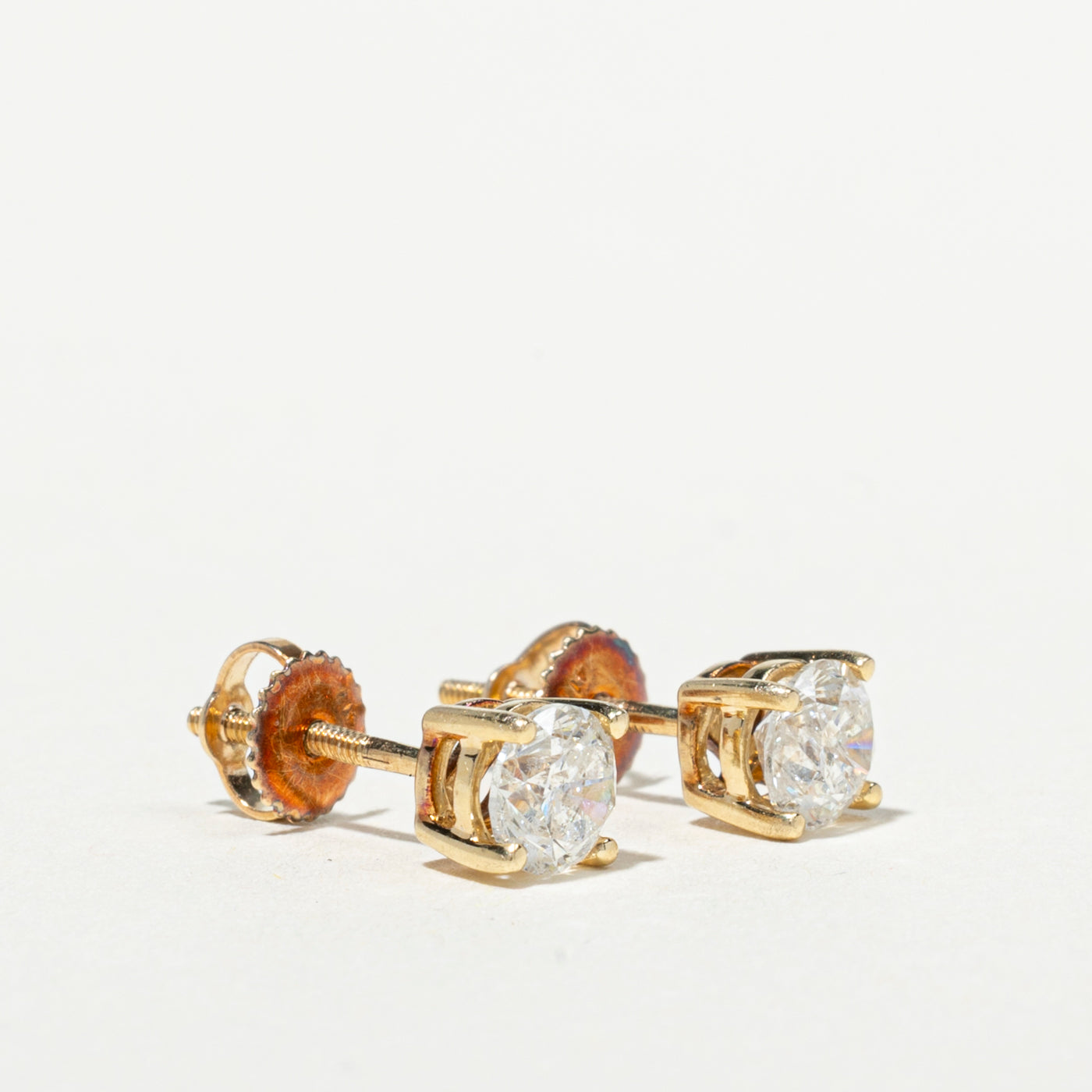 Boucles d'oreilles solitaire en diamant | 0,90 ct I2/I3 I/J