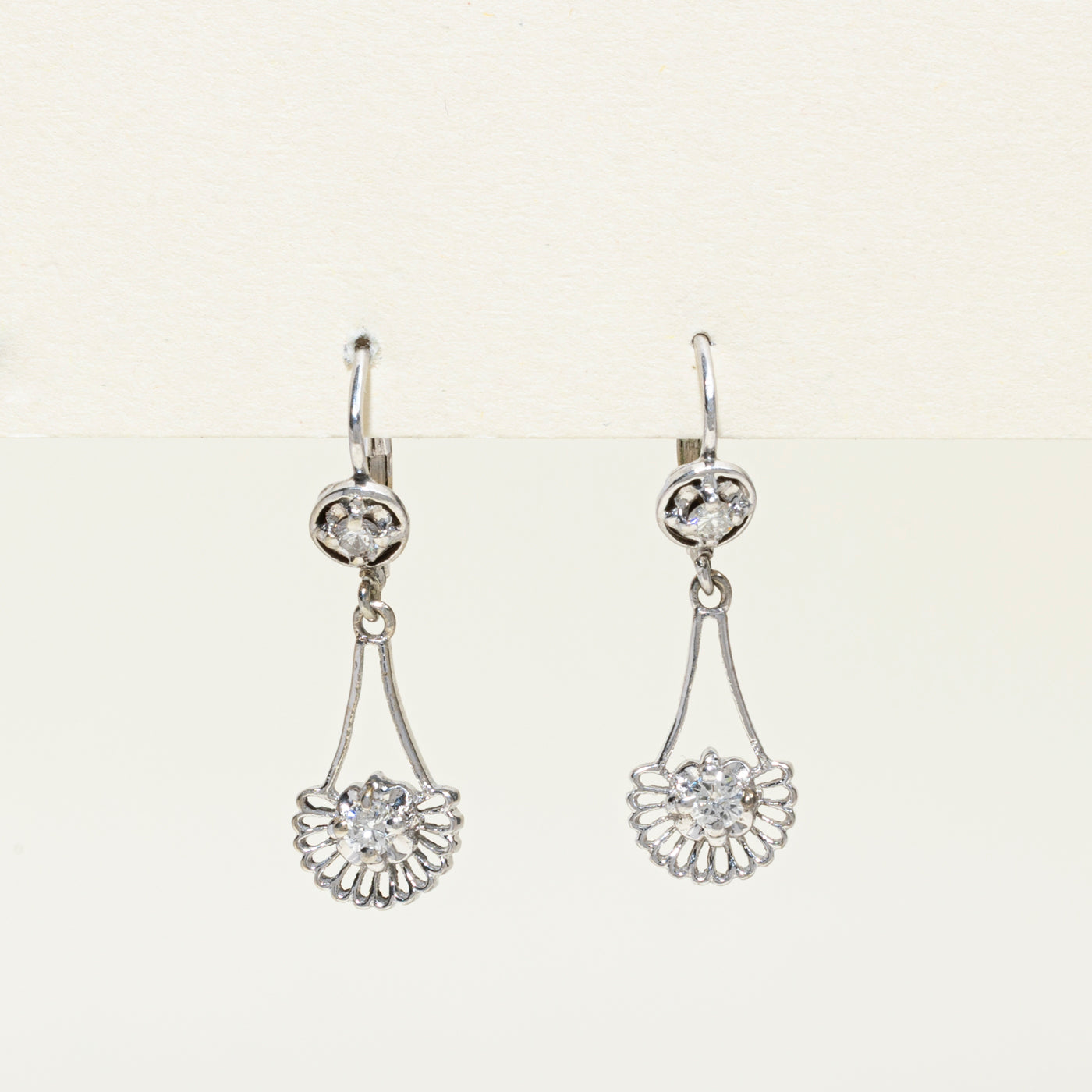 14k White Gold Scalloped Drop Earrings | 0.32ctw