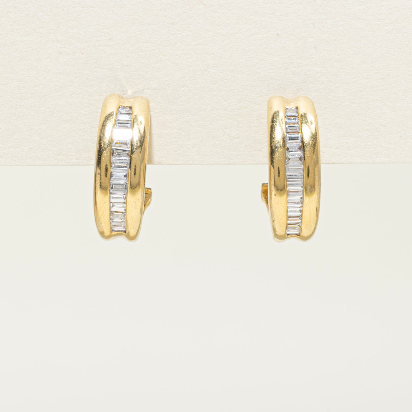 18k Channel Set Diamond Half Hoop Earrings | 0.50ctw | 15mm