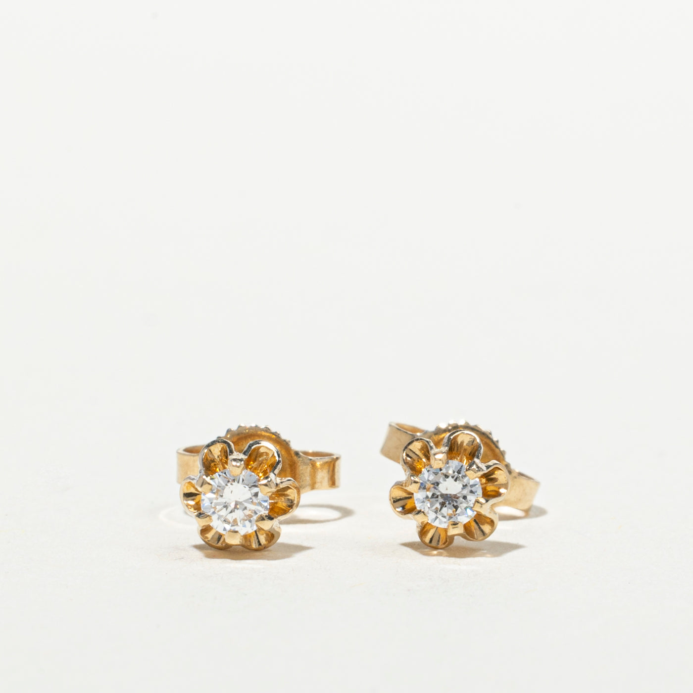 14k Belcher Set Diamond Stud Earrings | 0.16ctw