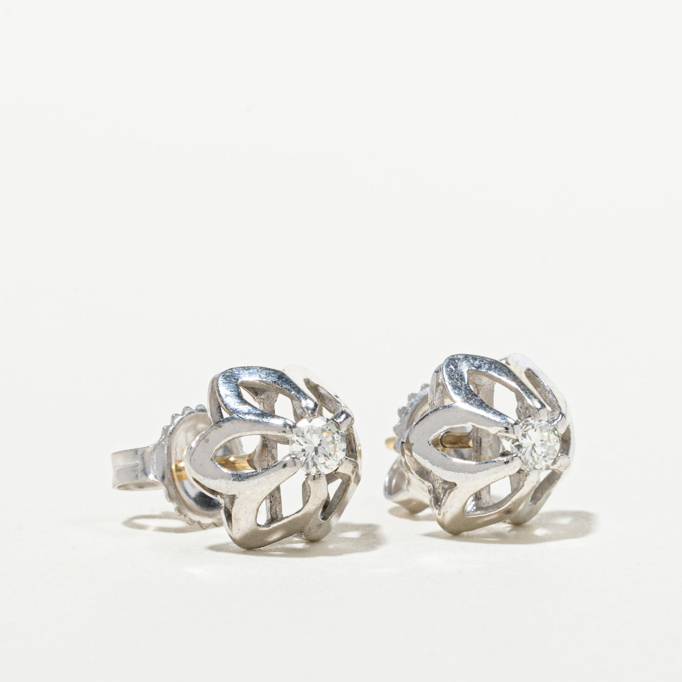Belcher Set Diamond Floral Stud Earrings | 0.18ctw