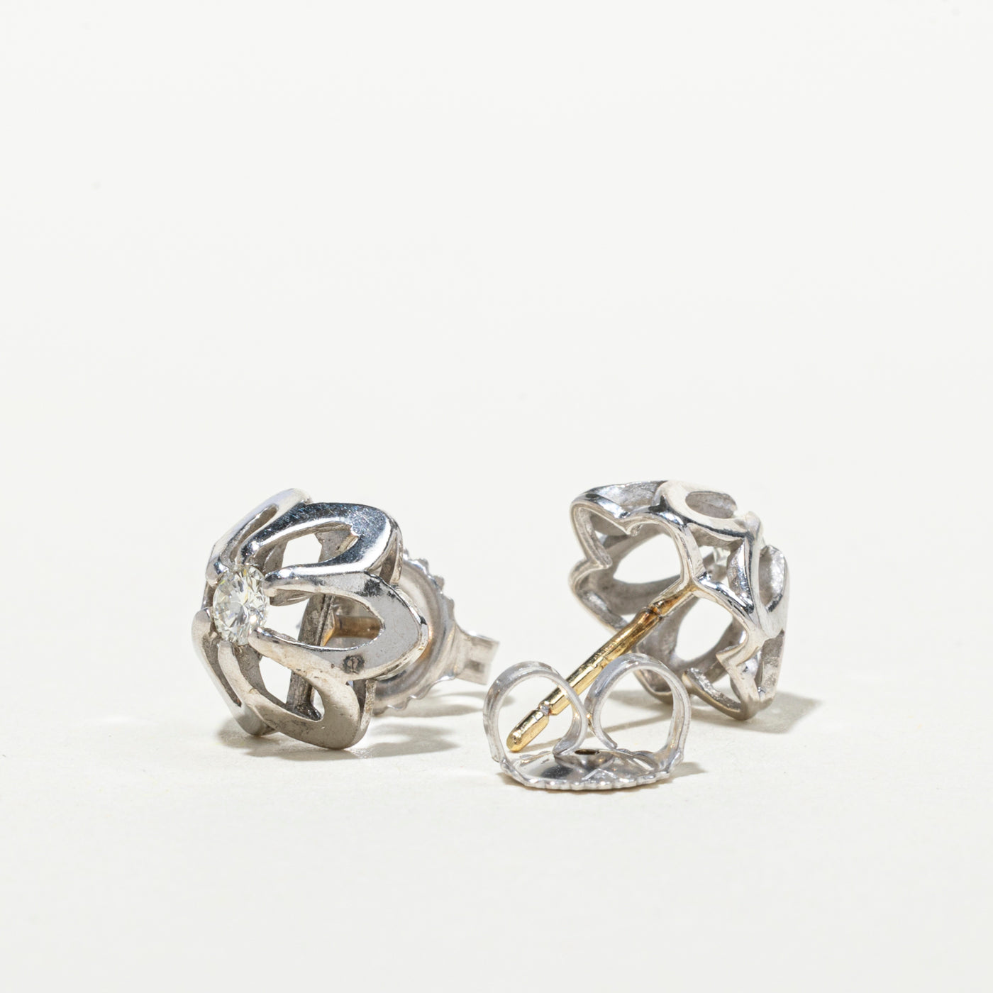 Belcher Set Diamond Floral Stud Earrings | 0.18ctw