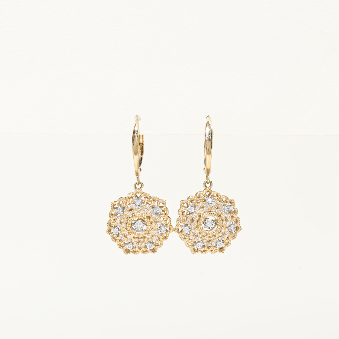 10k Ornate Diamond Cluster Drop Earrings | 0.42ctw