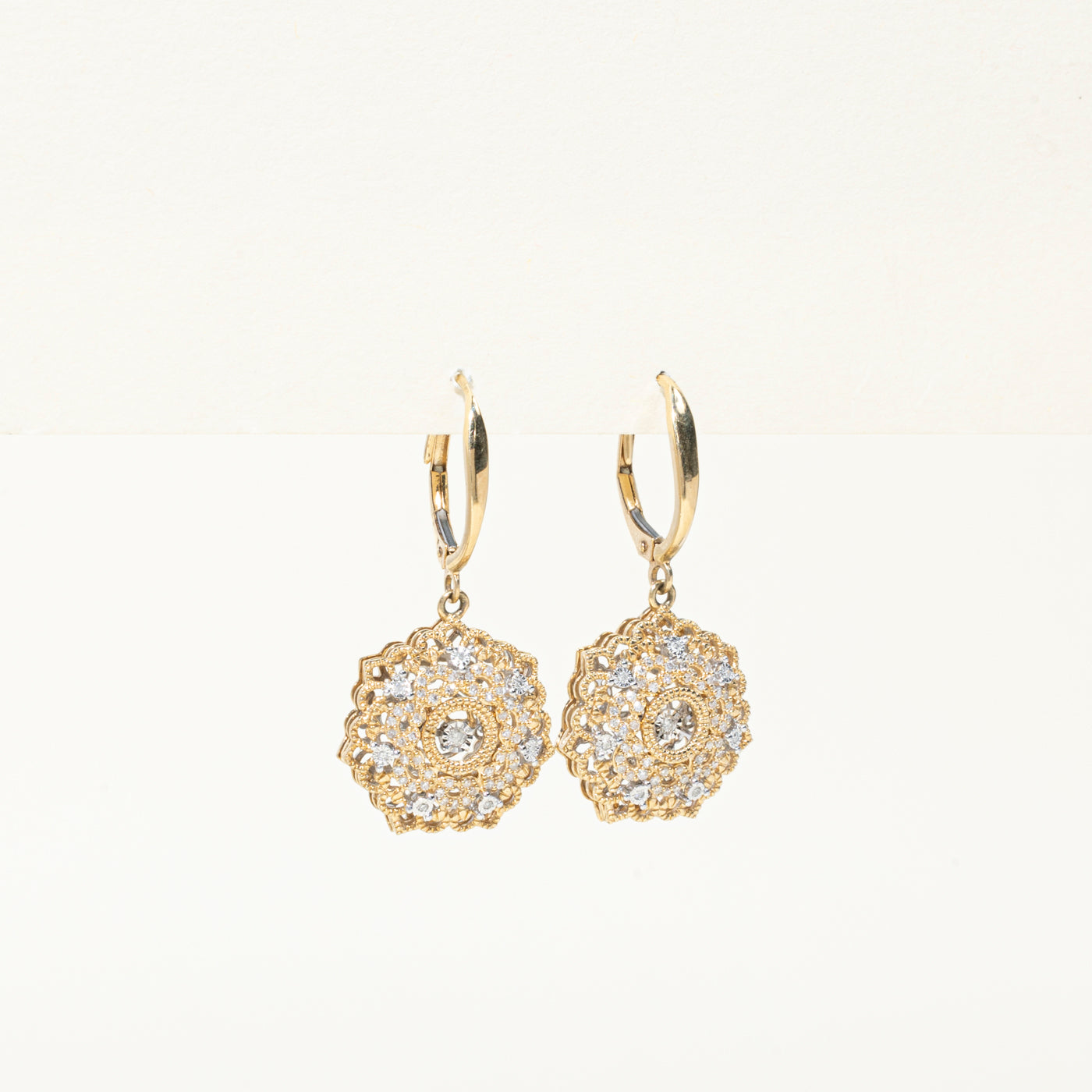 10k Ornate Diamond Cluster Drop Earrings | 0.42ctw