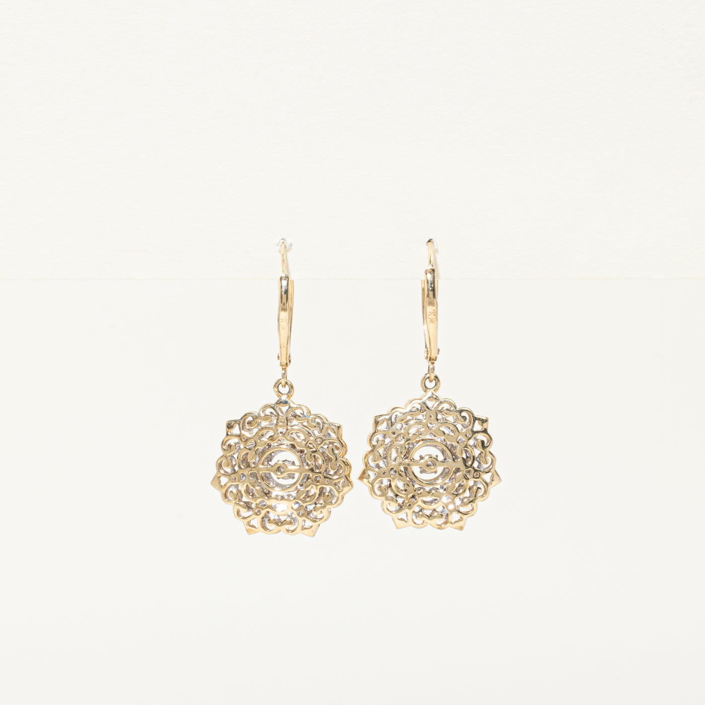 10k Ornate Diamond Cluster Drop Earrings | 0.42ctw